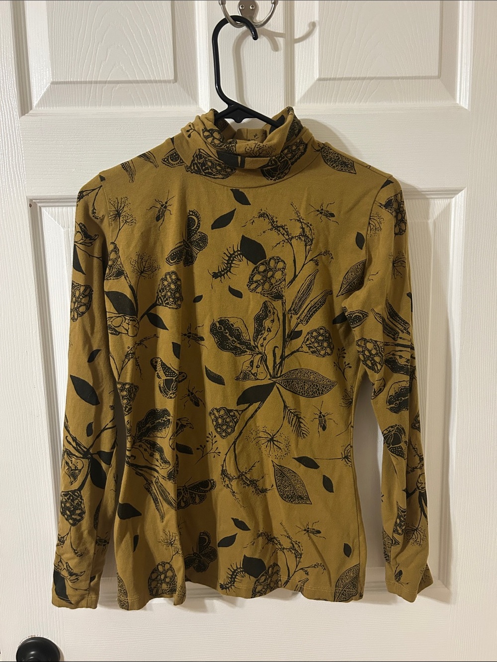 Simka Sol Mustard Yellow Botanical Print Turtleneck Top